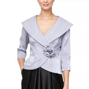 Alex Evenings Floral Trim Blouse Women's Size S Purple 3/4 Sleeve Wedding Guest